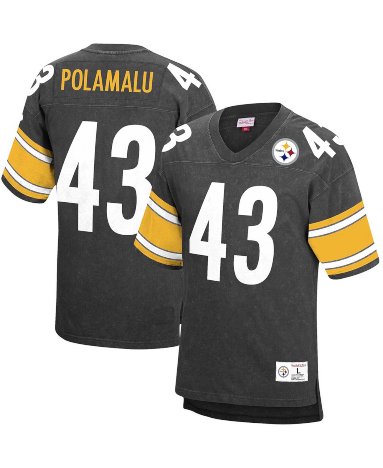 Мужская футболка Troy Polamalu Black Pittsburgh Steelers на пенсии Имя игрока Номер Acid Wash Top Mitchell & Ness
