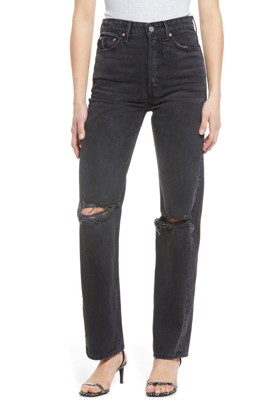 Рваные джинсы прямого кроя с завышенной талией GRLFRND
