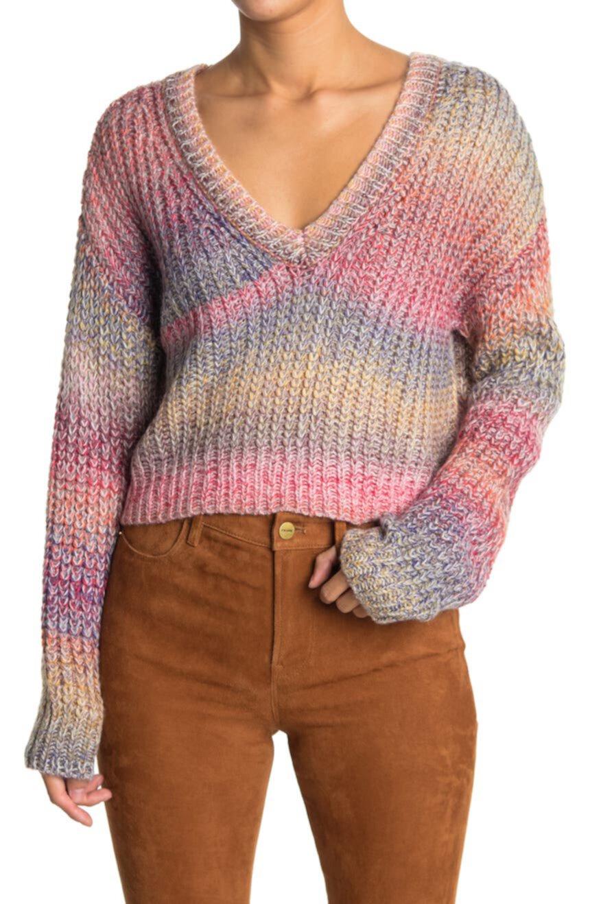 Разноцветный свитер с V-образным вырезом Color It Cozy LULUS