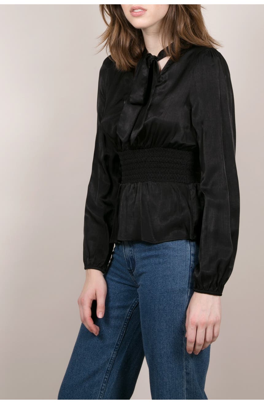 Блуза из атласного плетения с завязками на воротнике FRNCH