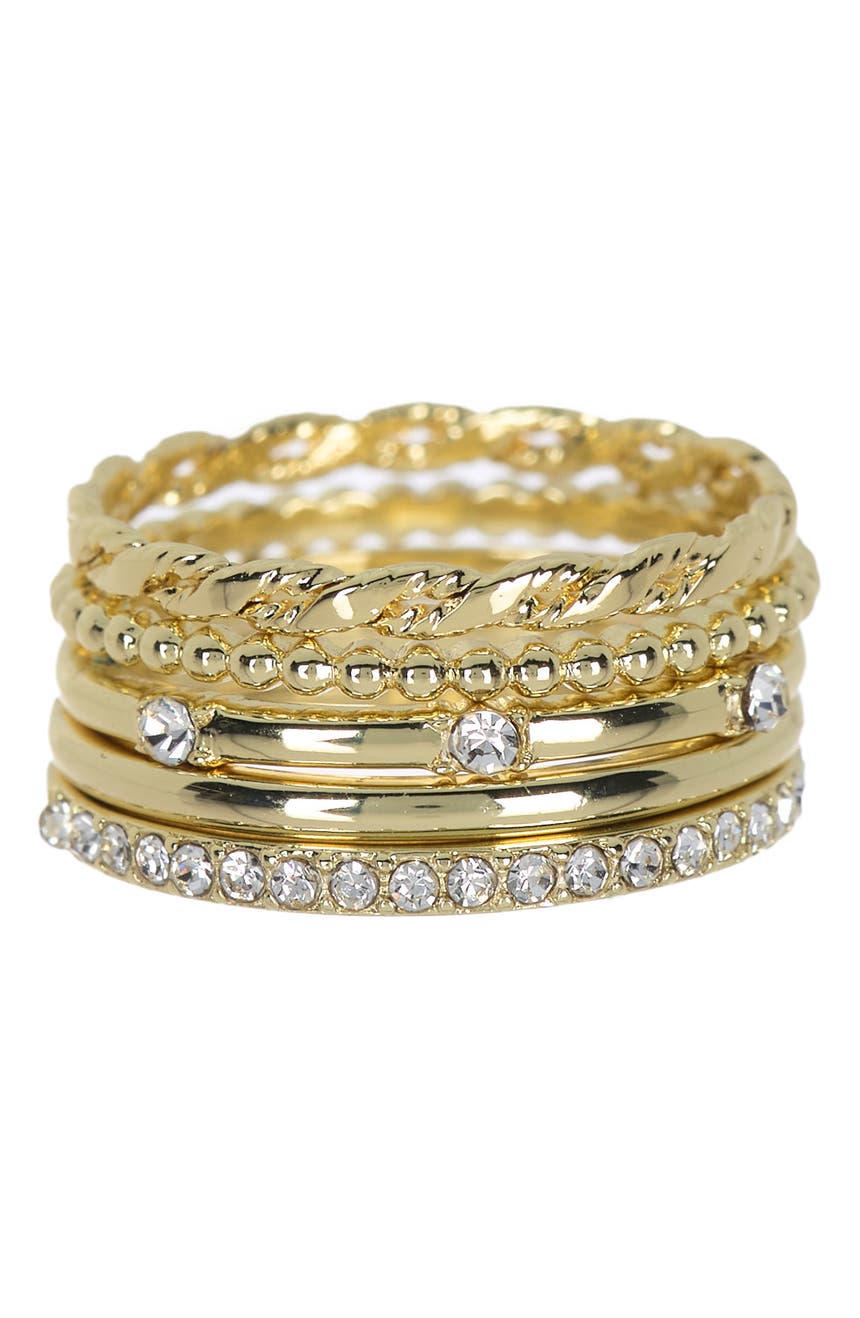 Текстурированное кольцо Stack с покрытием из 14-каратного золота - набор из 5 шт. Covet