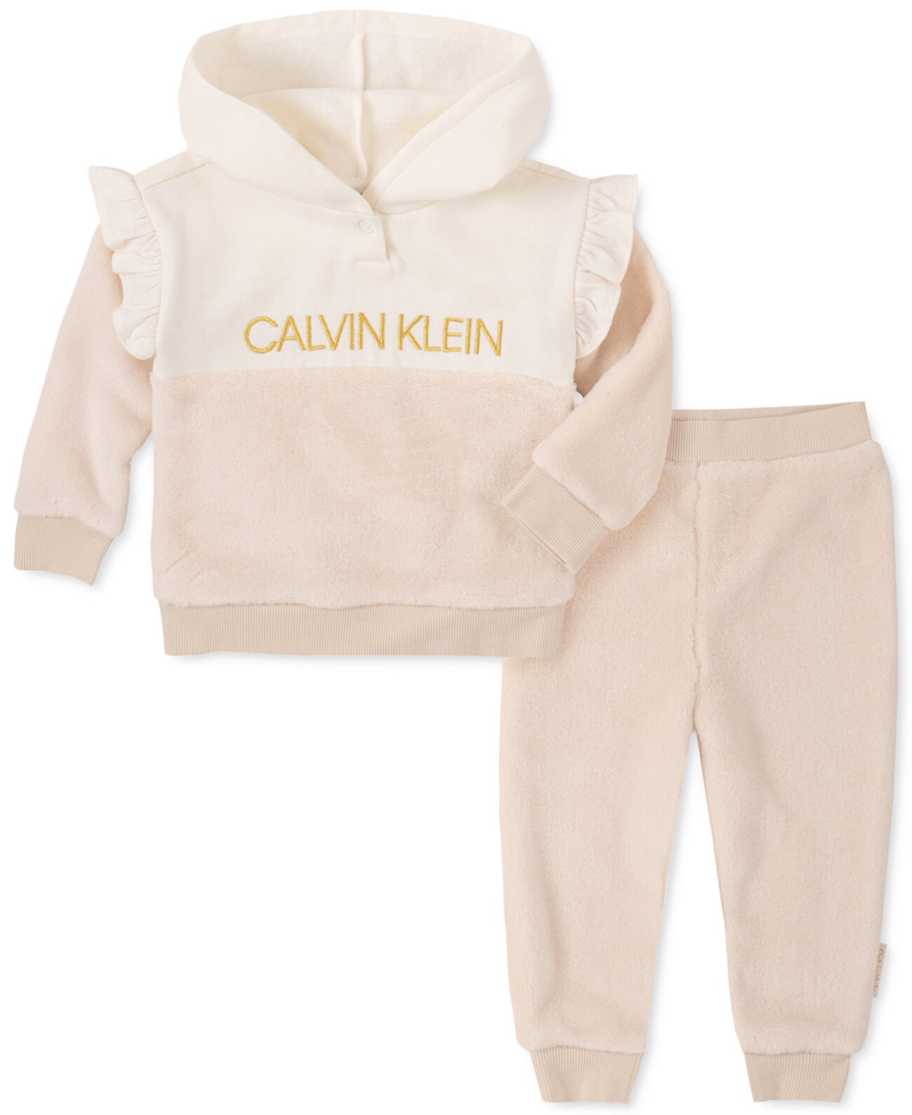 Baby Girls 2-Pc. Толстовка с капюшоном и штанами из искусственной шерсти с капюшоном из искусственного меха Calvin Klein