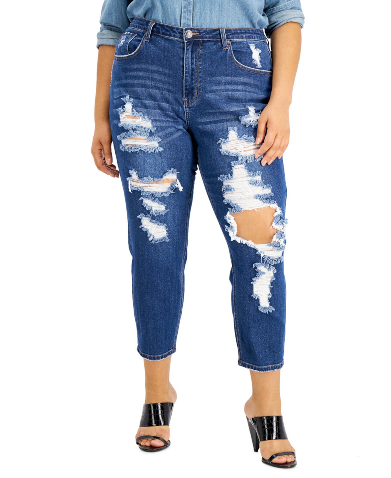 Модные рваные джинсы больших размеров Mom Gogo Jeans