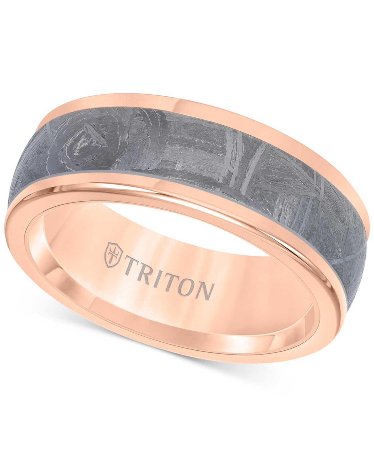 Мужское кольцо с метеоритом и вставкой из розового вольфрама Triton