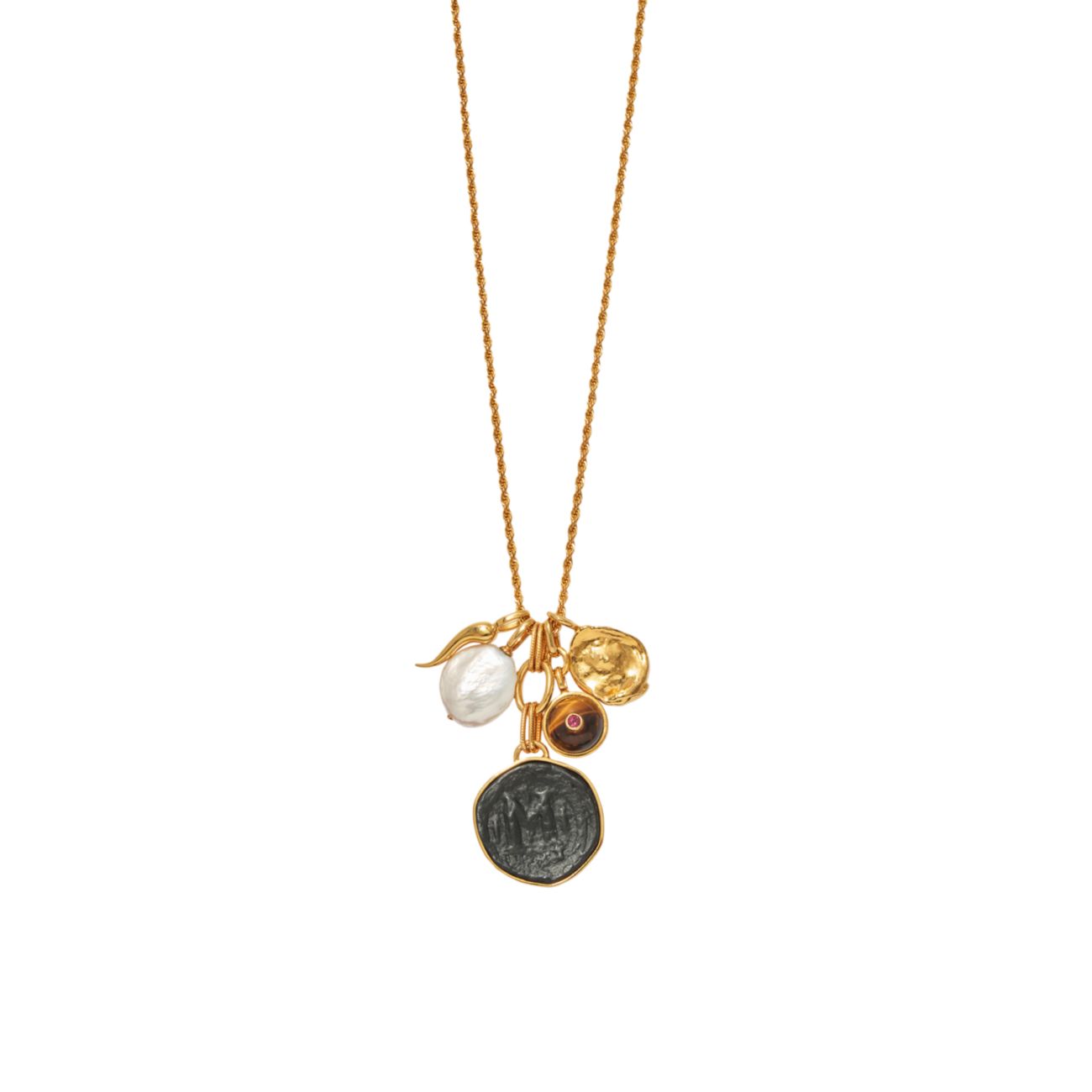 Позолоченное 18-каратное ожерелье-талисман с несколькими камнями Lizzie Fortunato