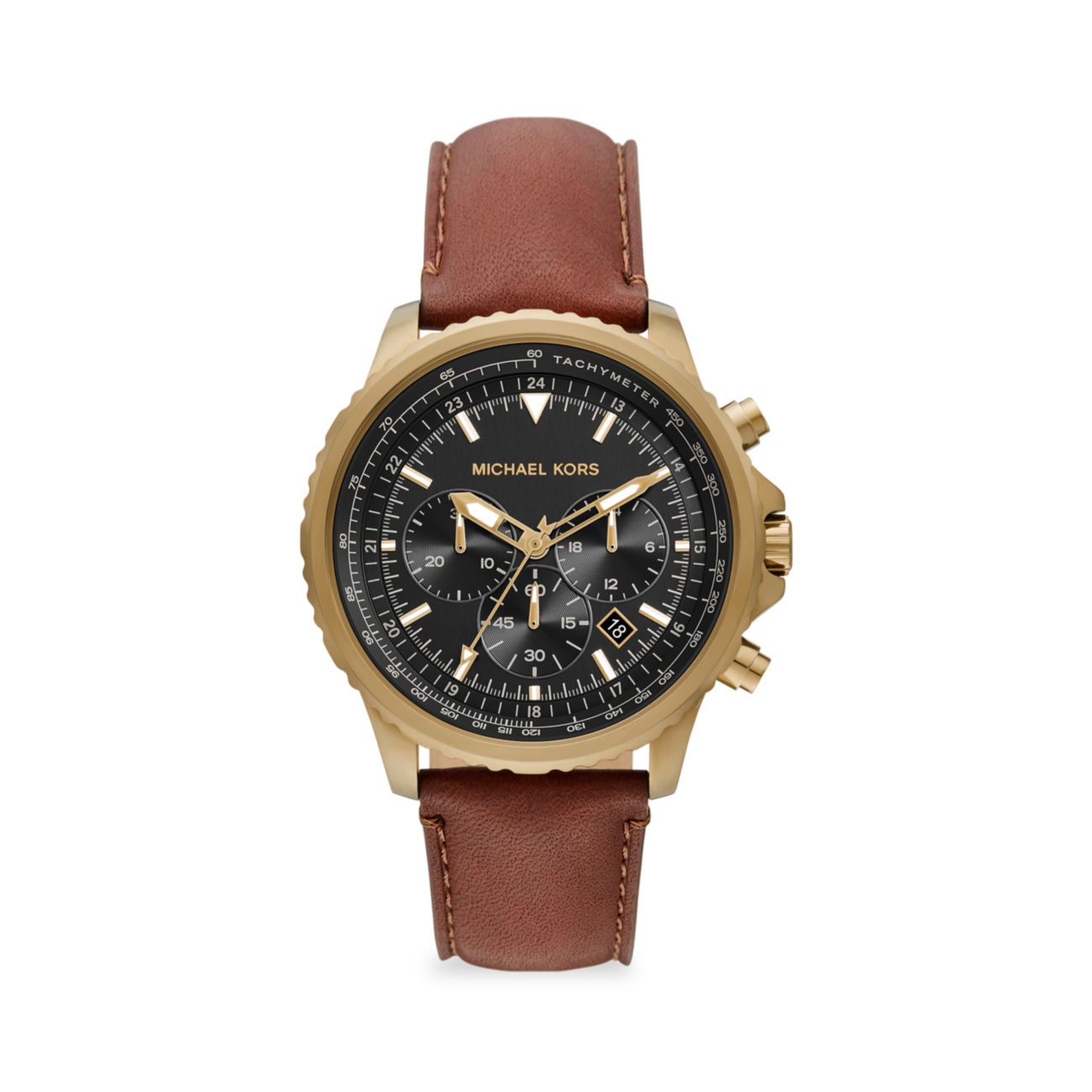Коричневые кожаные часы с хронографом Cortlandt Michael Kors
