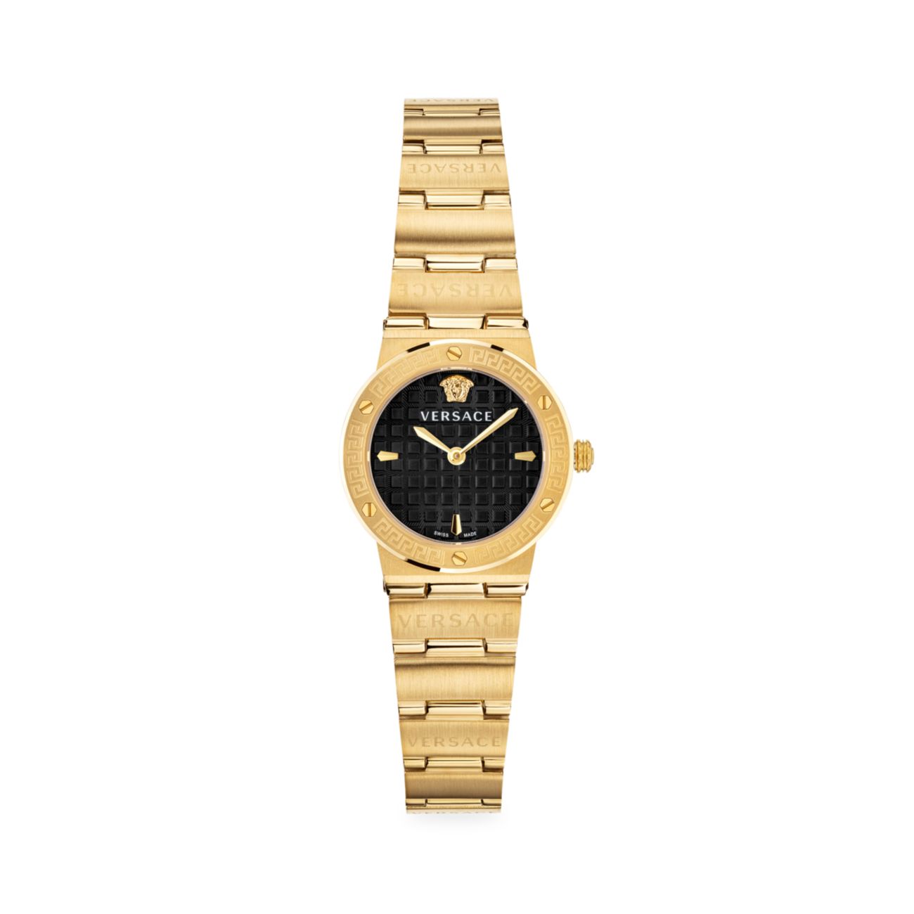 Миниатюрные часы с браслетом из желтого золота с логотипом Greca и IP Versace