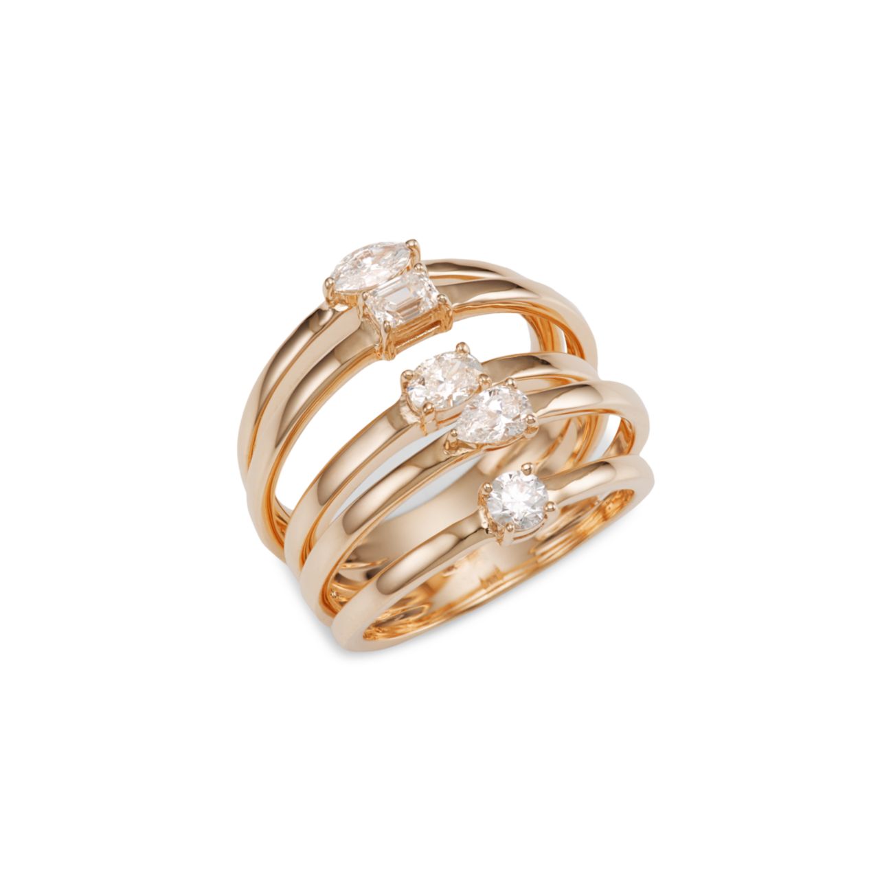 Solo 5 Row желтое золото 585 пробы и усилитель; Бриллиантовое кольцо Lana Jewelry