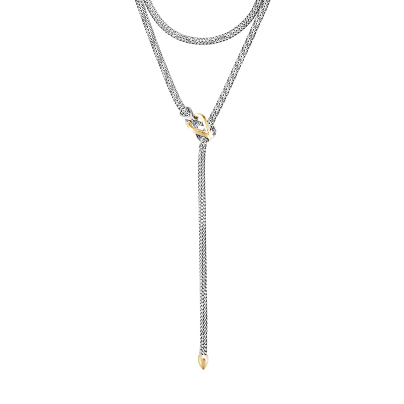Классическая цепочка Asli-Link из стерлингового серебра и серебра; Трансформируемое очень маленькое колье-трансформируемый лариат из желтого золота 18 карат JOHN HARDY