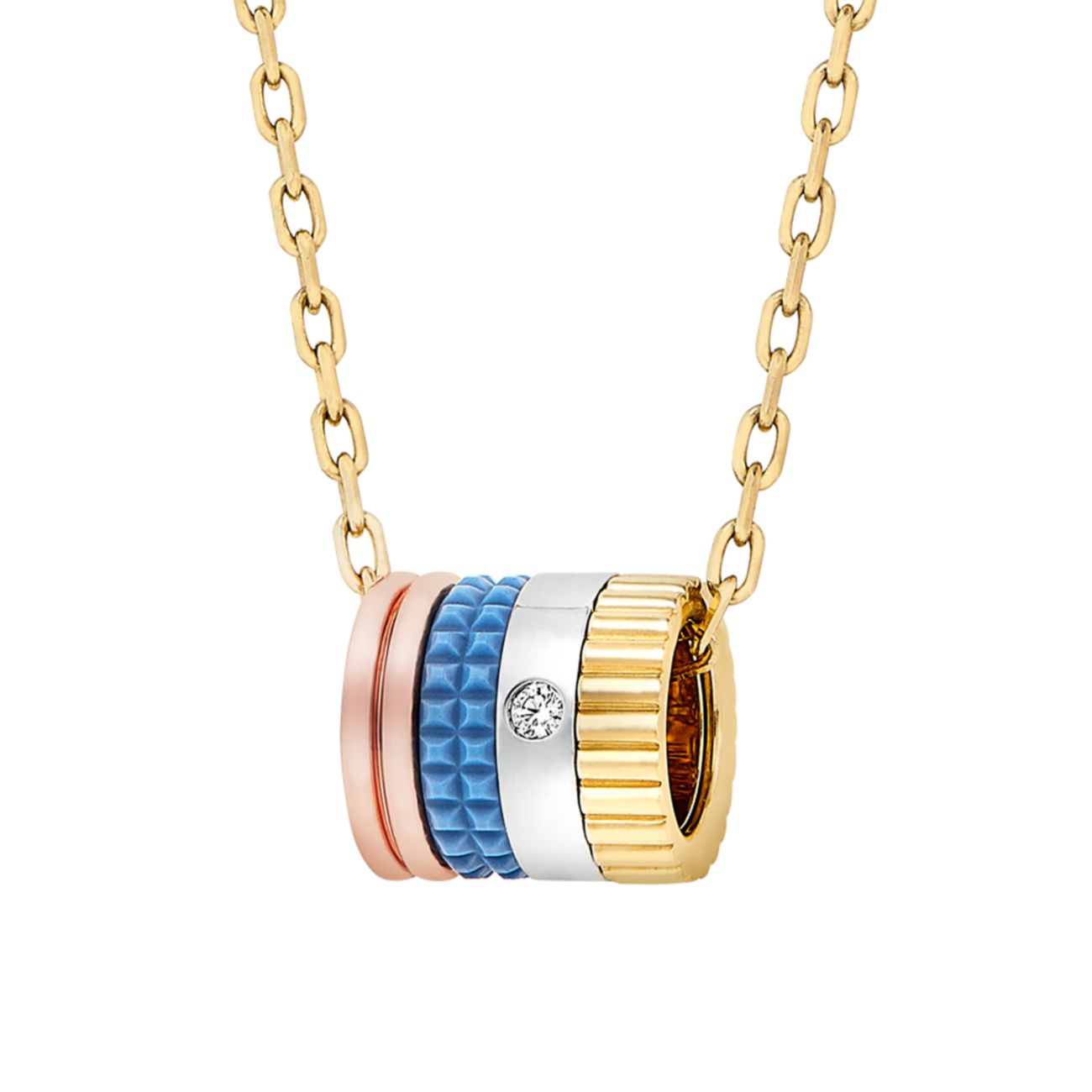 Quatre Blue Edition, трехцветное золото 18 карат, бриллианты и бриллианты; Синее керамическое мини-ожерелье с подвеской Boucheron