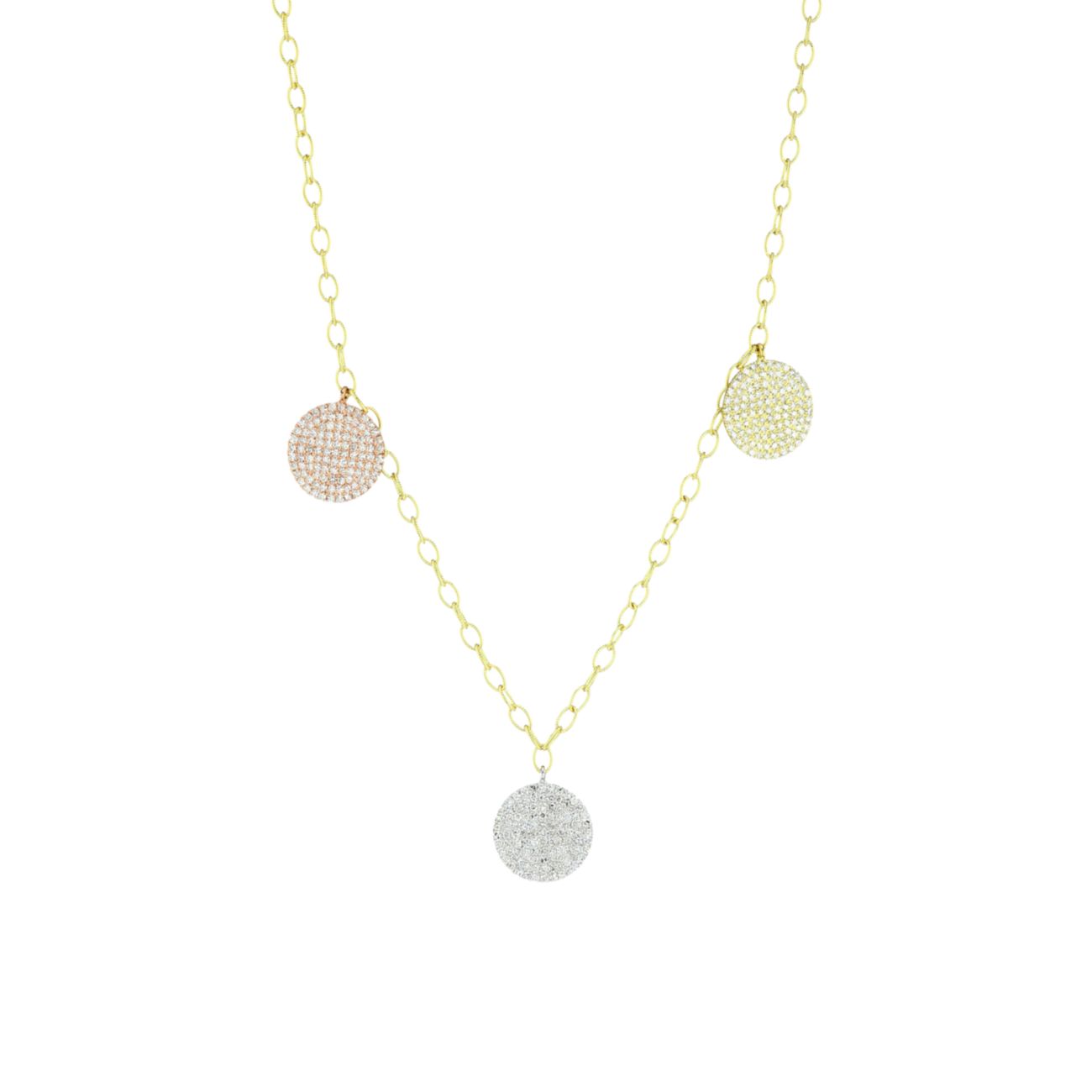 14-каратное трехцветное золото & amp; Ожерелье с бриллиантовым диском Meira T