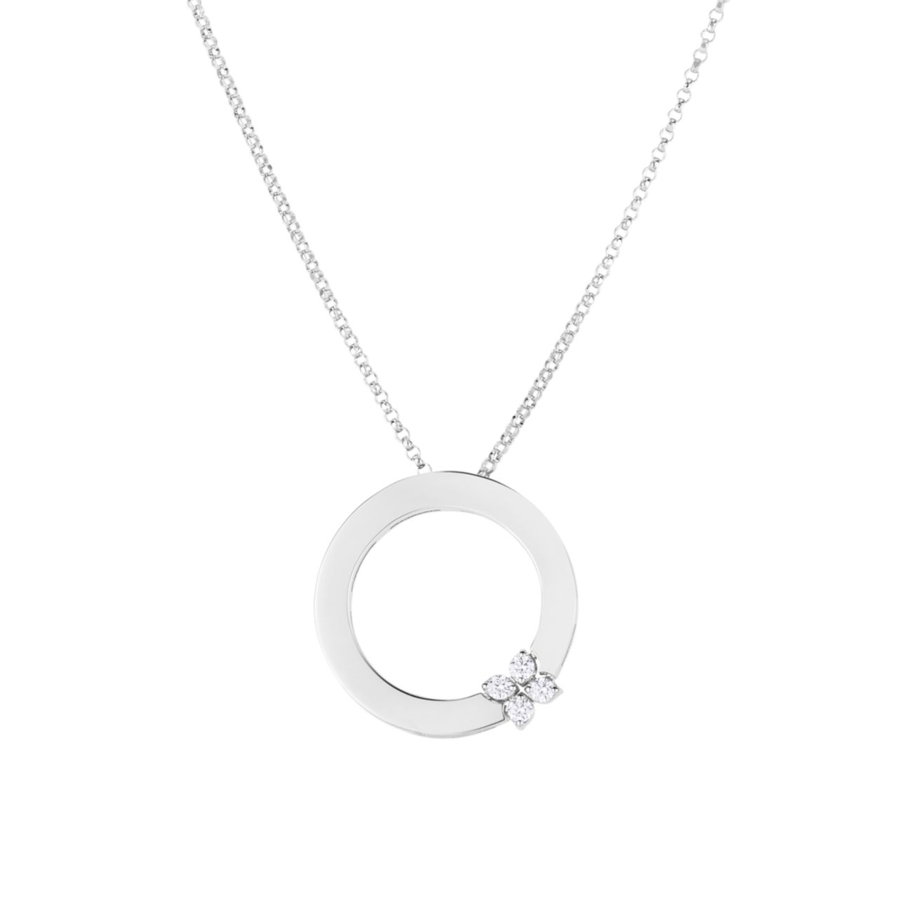 Любовь в Вероне, белое золото 18 карат и усилители; Ожерелье с подвеской Diamond Flower Circle Of Life Roberto Coin