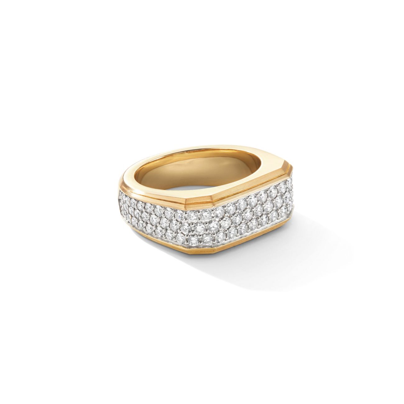 Паве римская печатка 18-каратного желтого золота & amp; Бриллиантовое кольцо David Yurman