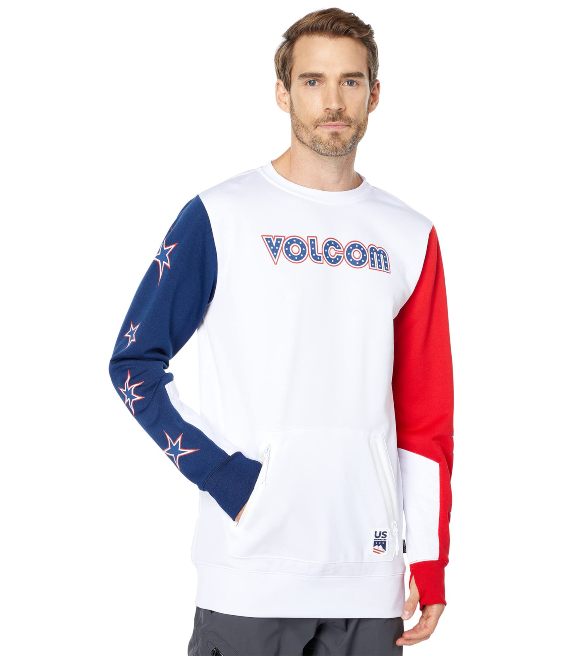 Удобный флис худи Let It Storm Crew Volcom Snow с длинным рукавом, карманом-кенгуру и логотипом Volcom Snow