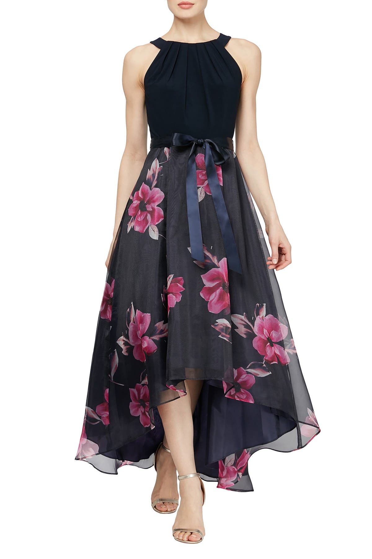 Платье-макси с высокой/низкой юбкой и цветочным принтом SLNY