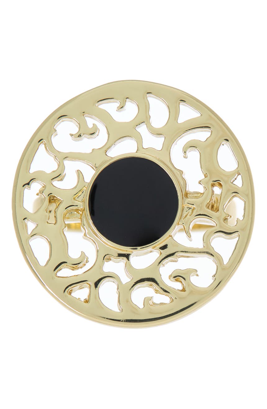 Позолоченное 14-каратное золото круглое кольцо с филигранным вырезом Covet