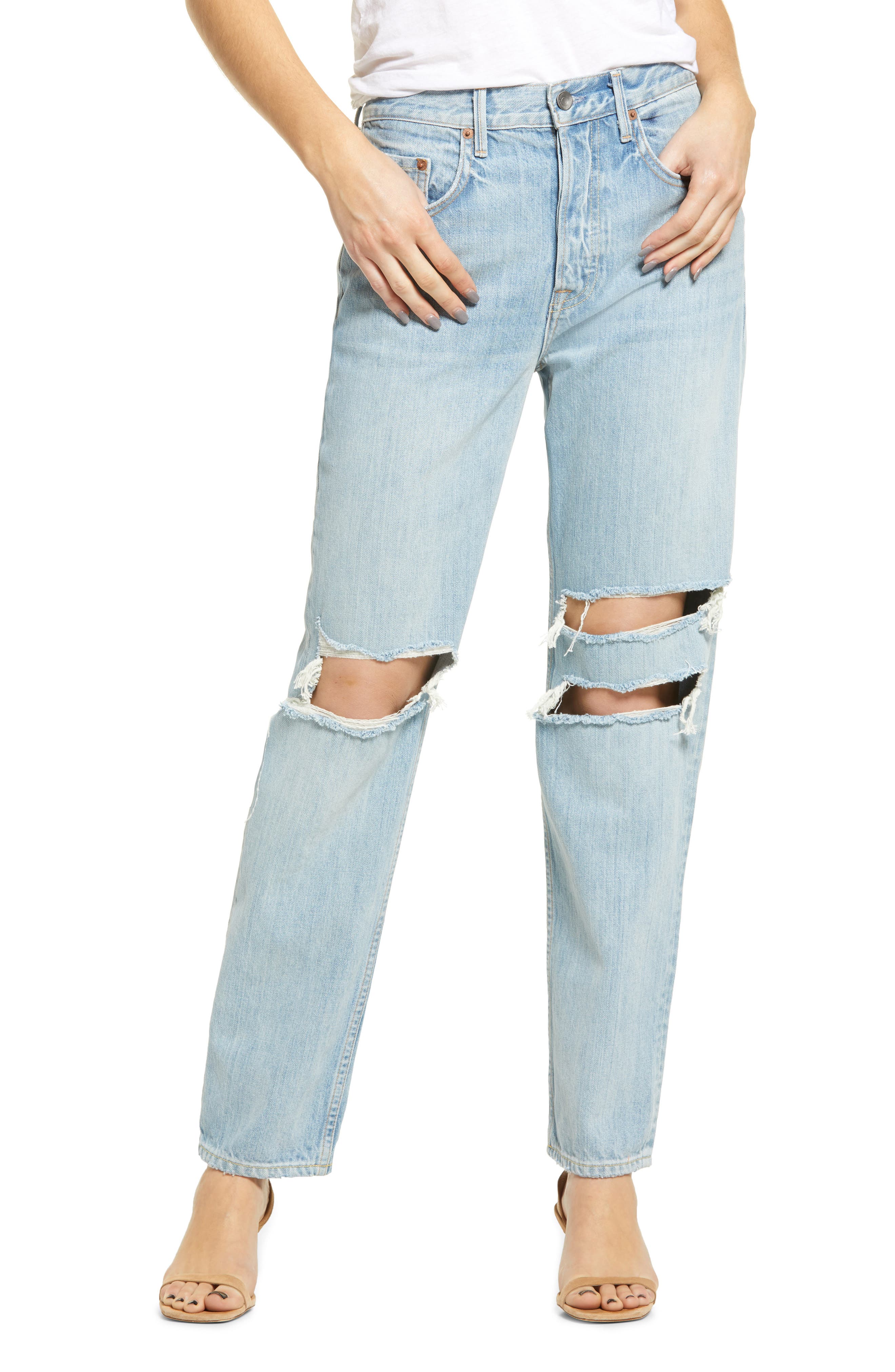 Рваные прямые джинсы из органического хлопка с завышенной талией Isabeli GRLFRND
