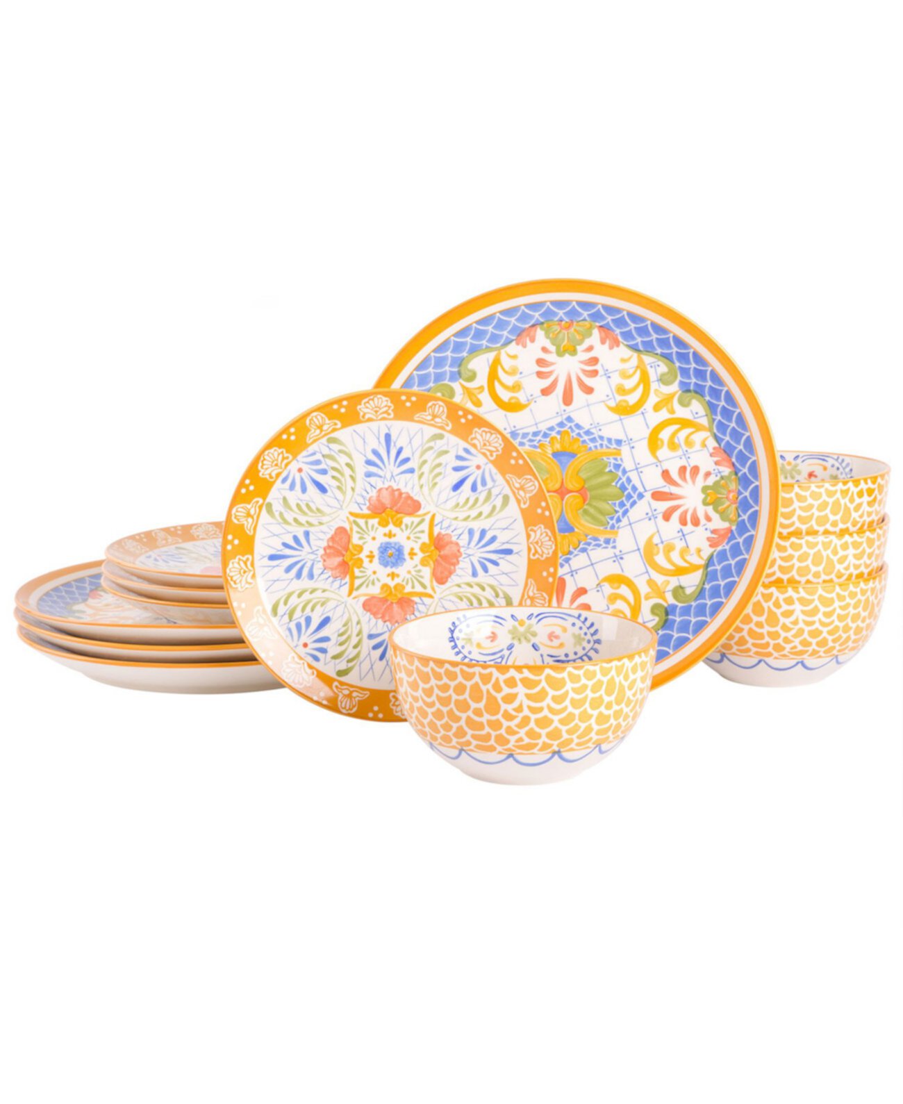 Набор столовой посуды Tierra Mosaic из 12 предметов ручной росписи Laurie Gates