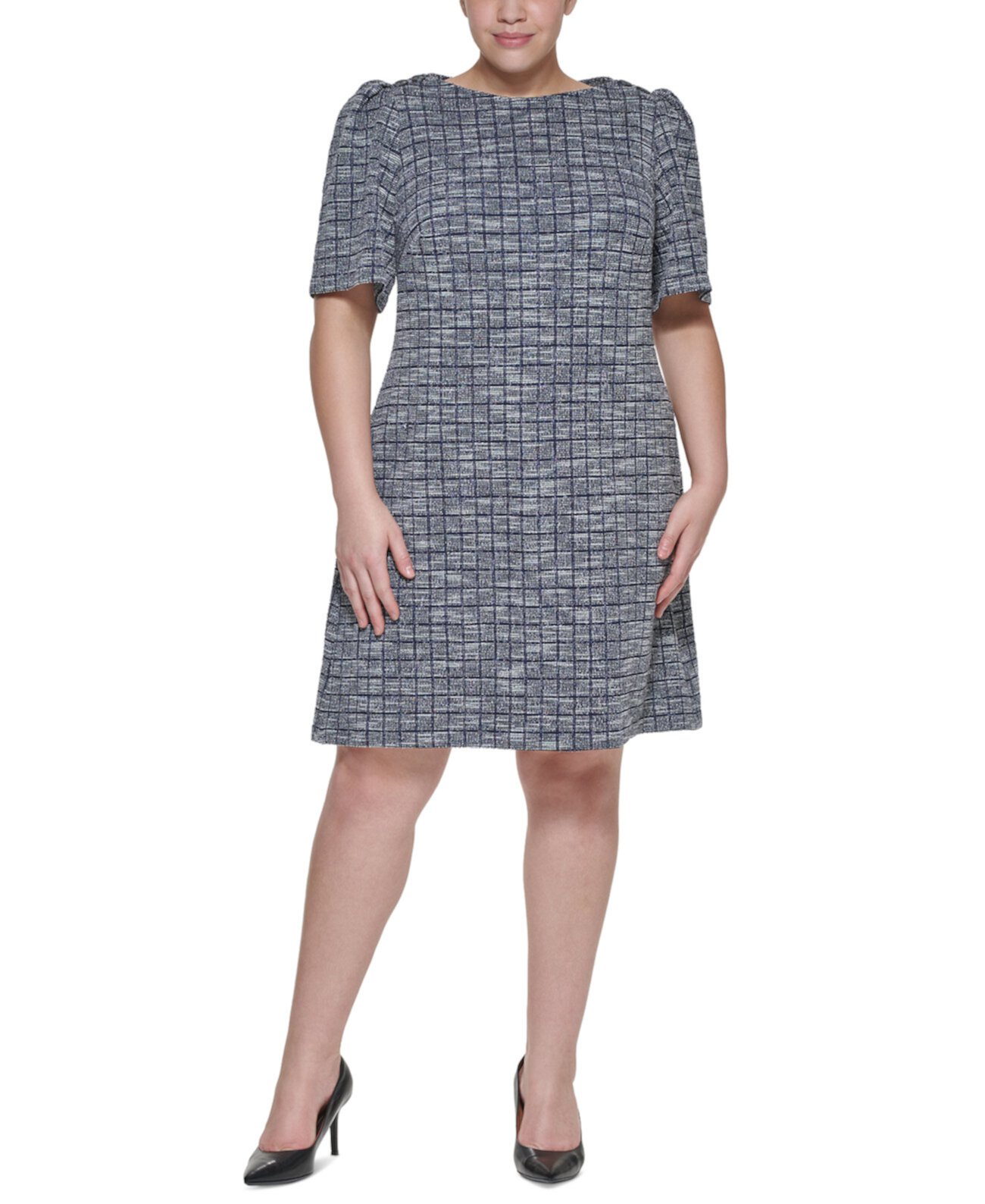 Твидовое платье-футляр с пуговицами на плечах Calvin Klein