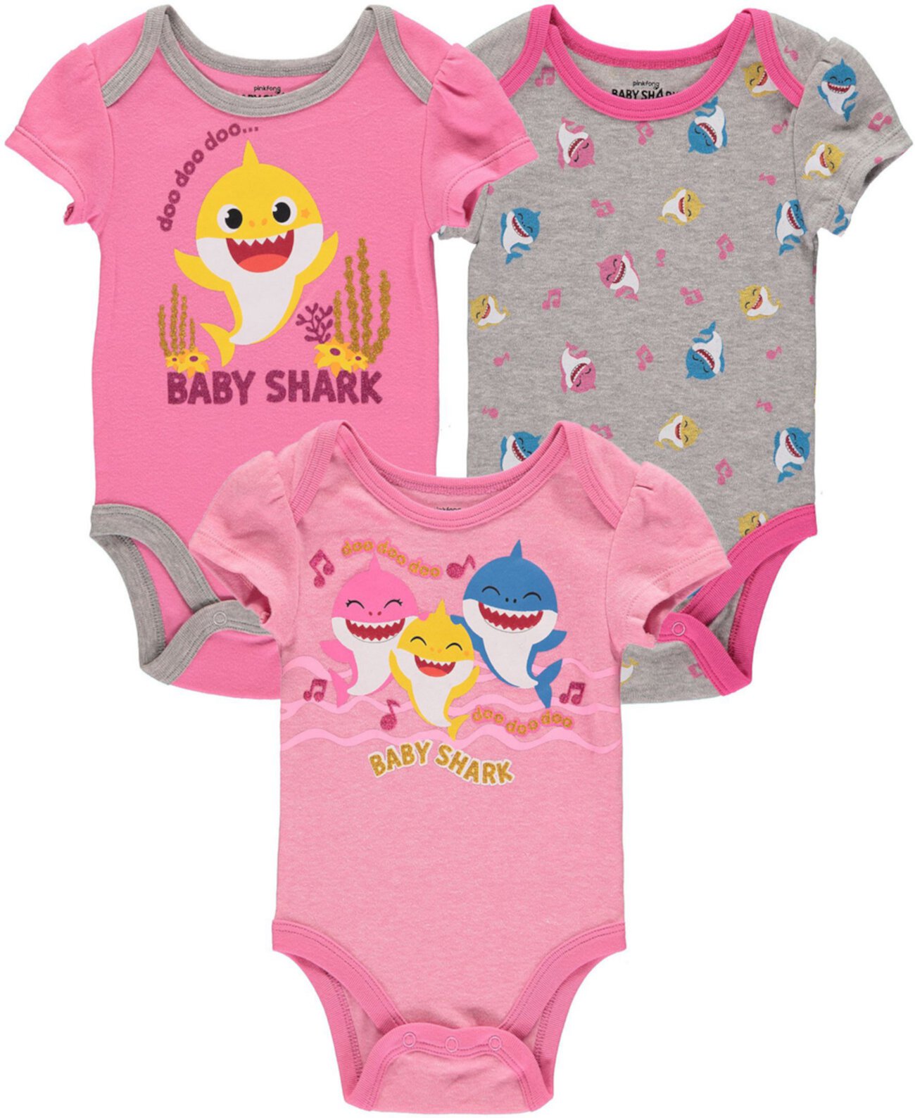Комплект боди Baby Shark для новорожденных девочек, 3 шт. HAPPY THREADS