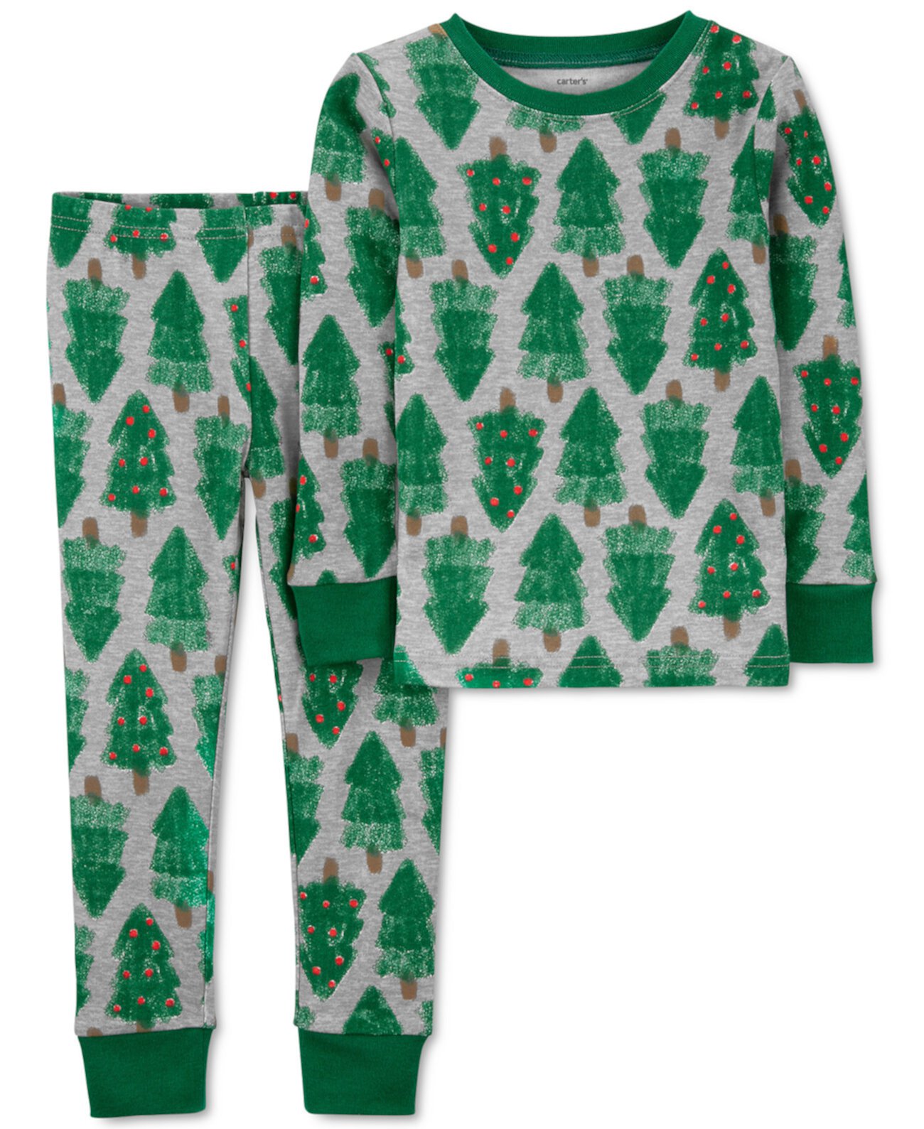 Маленькие мальчики и девочки 2 шт. Пижамный комплект с верхом и низом для рождественской елки Snug Fit Carter's