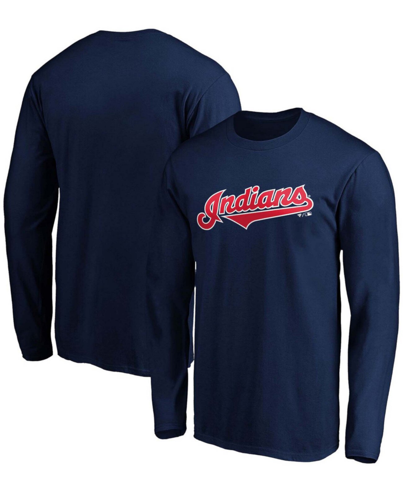 Мужская футболка с длинным рукавом с надписью Navy Cleveland Indians Official Wordmark Fanatics