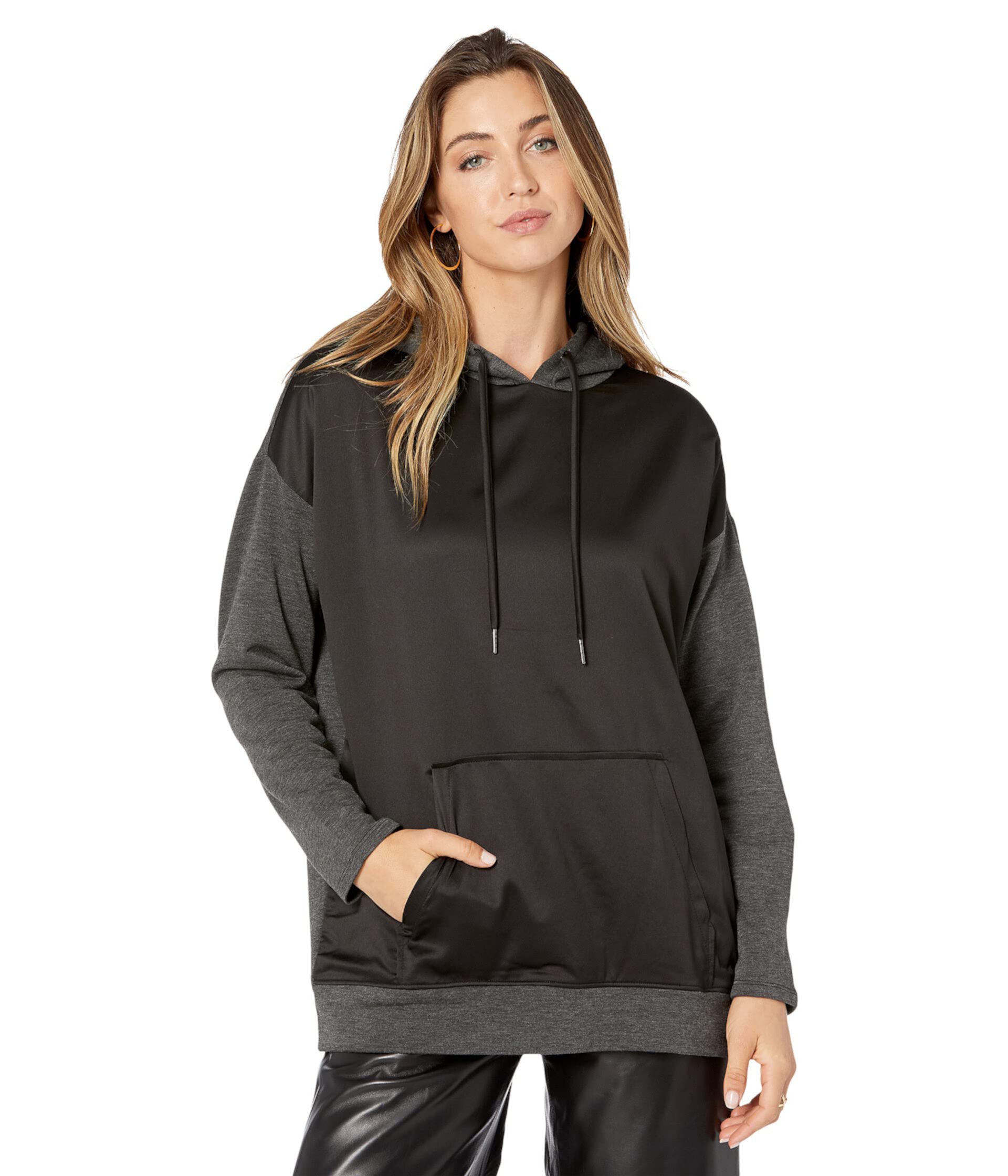 Женский Пуловер H HALSTON Long Sleeve Mix Media Hoodie H HALSTON