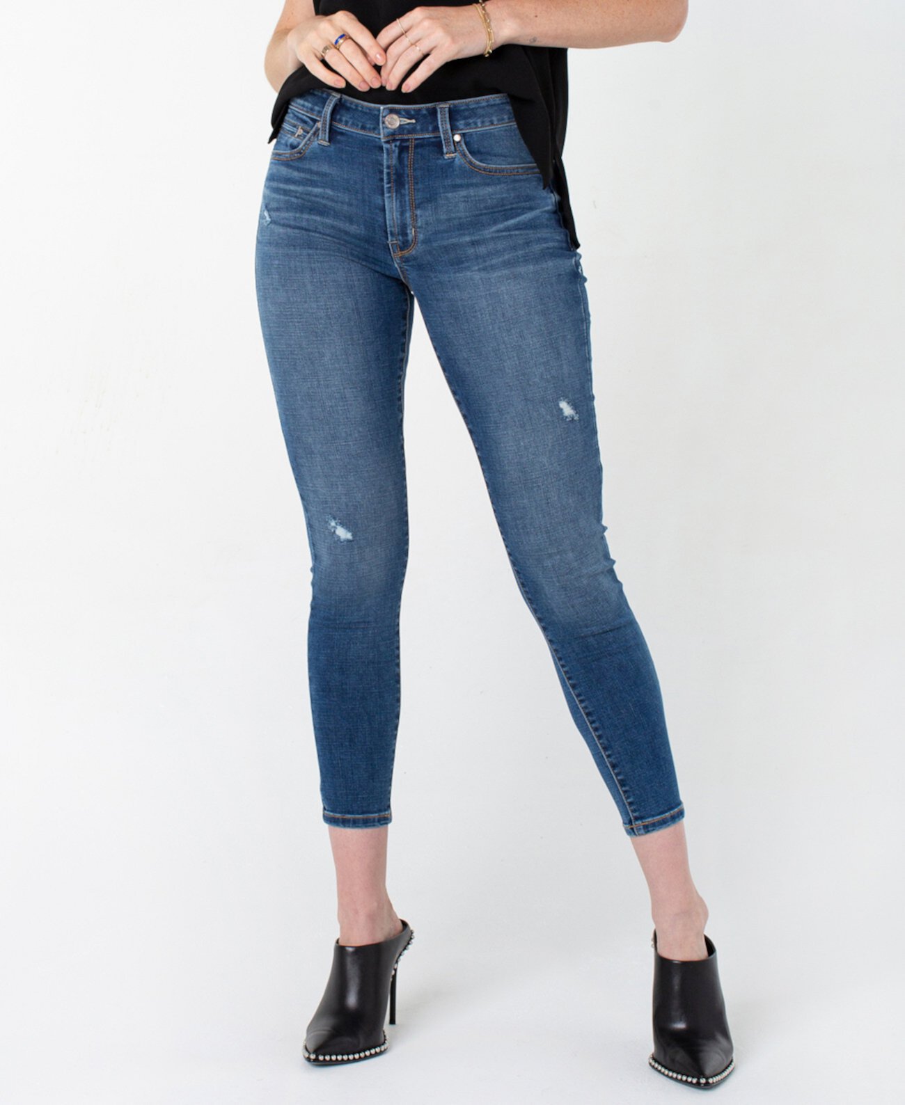 Женские джинсы скинни со средней посадкой с незначительными потертостями RACHEL Rachel Roy