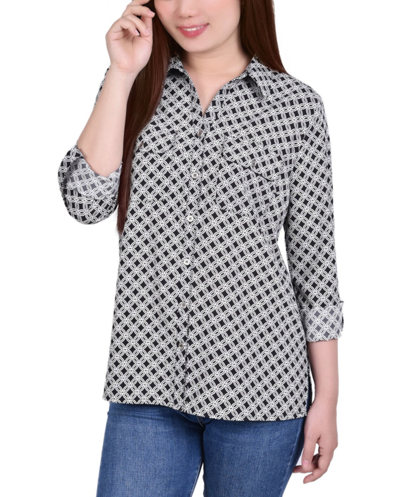 Женская рубашка 3/4 Roll Tab с карманами NY Collection