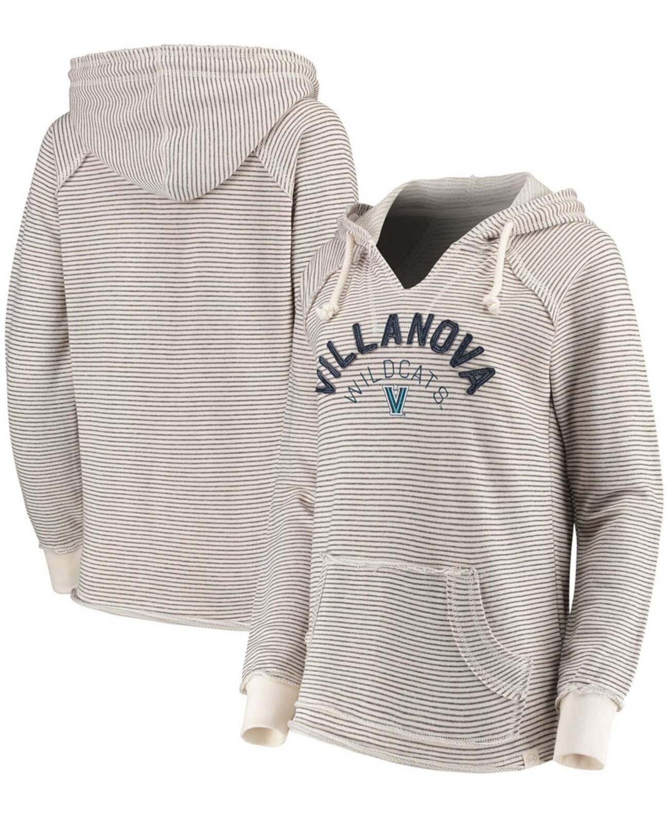 Женский кремовый пуловер с V-образным вырезом в полоску Villanova Wildcats, толстовка с капюшоном из френч терри Blue 84