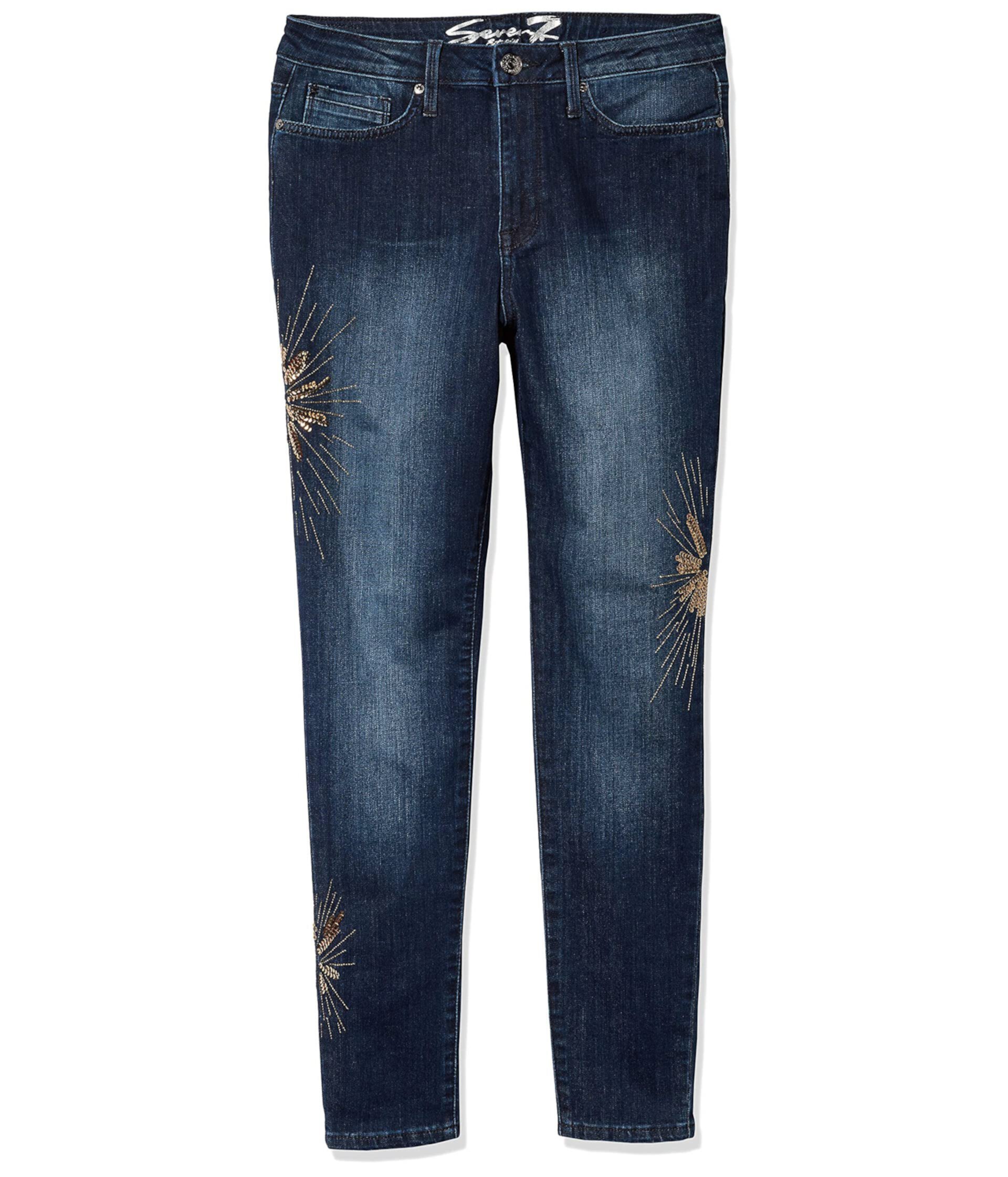Фирменные скинни со средней посадкой и усами с объемным рисунком Seven7 Jeans