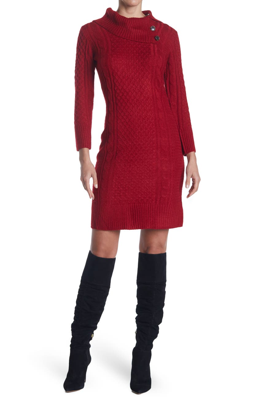 Вязаное платье-свитер с разрезом и воротником-хомутом Sandra Darren