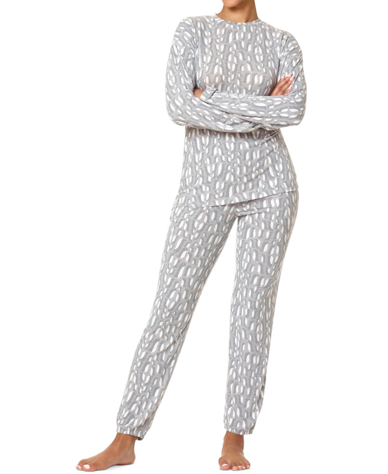 Пижамный комплект Penguin Puzzle с круглым вырезом и штанами для бега HUE