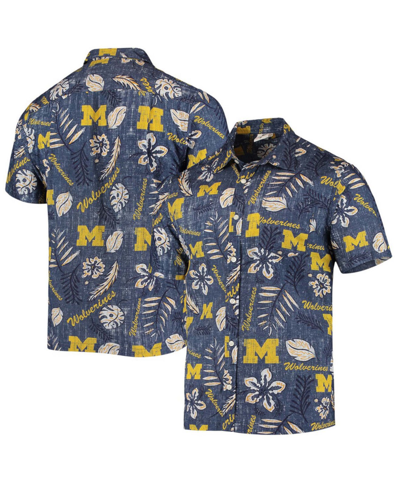 Мужская темно-синяя рубашка на пуговицах с цветочным рисунком Michigan Wolverines в винтажном стиле Wes & Willy