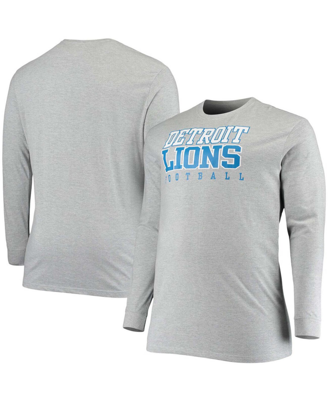 Мужская серая футболка с длинным рукавом Detroit Lions Practice для больших и высоких вереск Fanatics