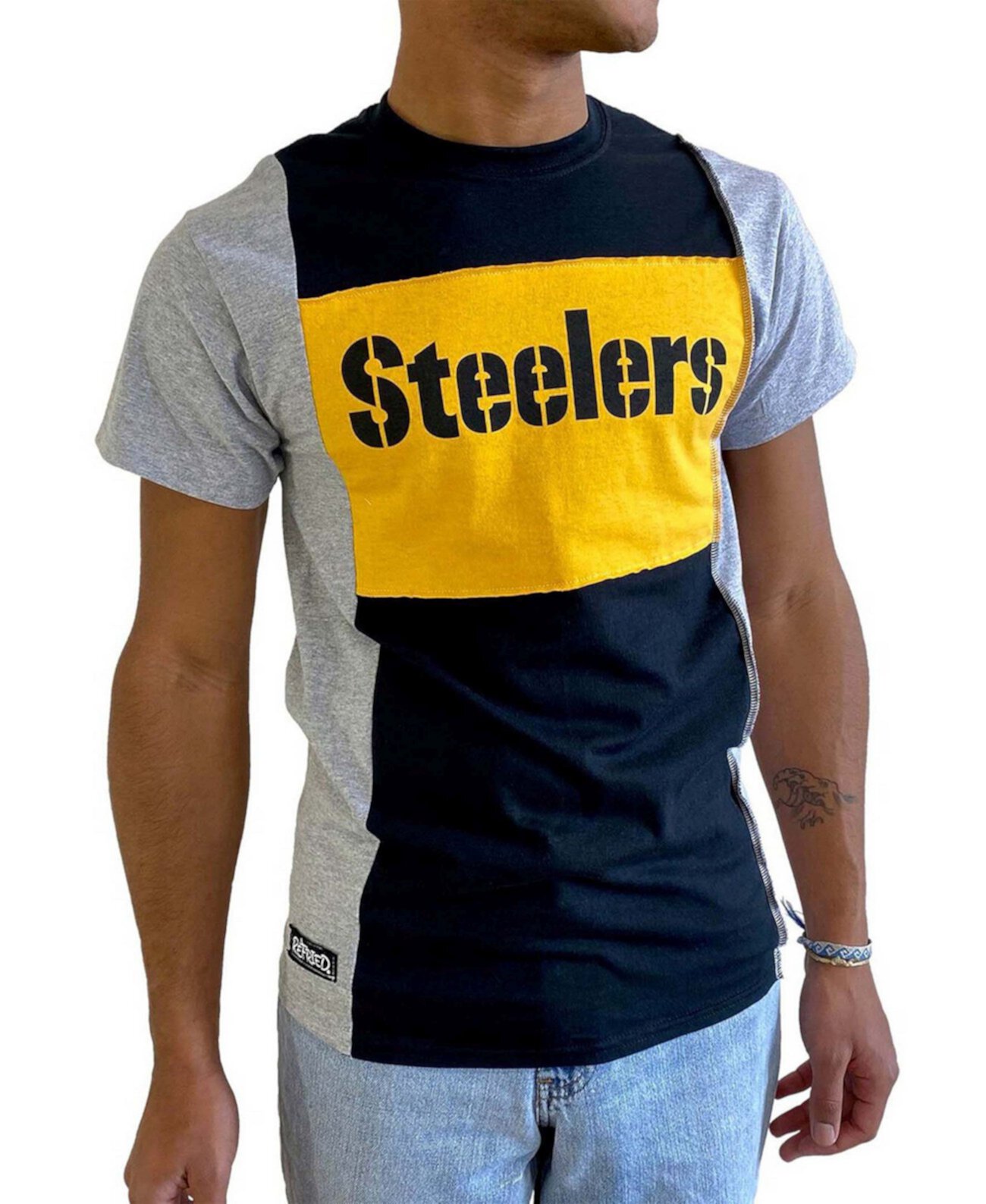 Черная мужская футболка с разрезом и разрезом Pittsburgh Steelers Refried Apparel