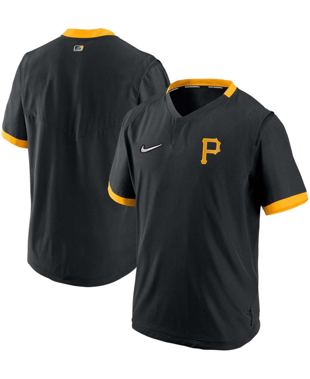 Черная, золотая мужская куртка-пуловер Pittsburgh Pirates Authentic Collection с коротким рукавом Nike