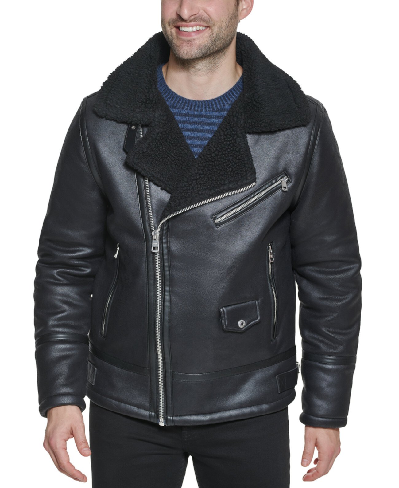 Мужская асимметричная мото куртка из искусственной кожи Calvin Klein