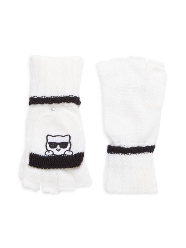 Трикотажные перчатки с вышивкой на шнуровке Karl Lagerfeld Paris