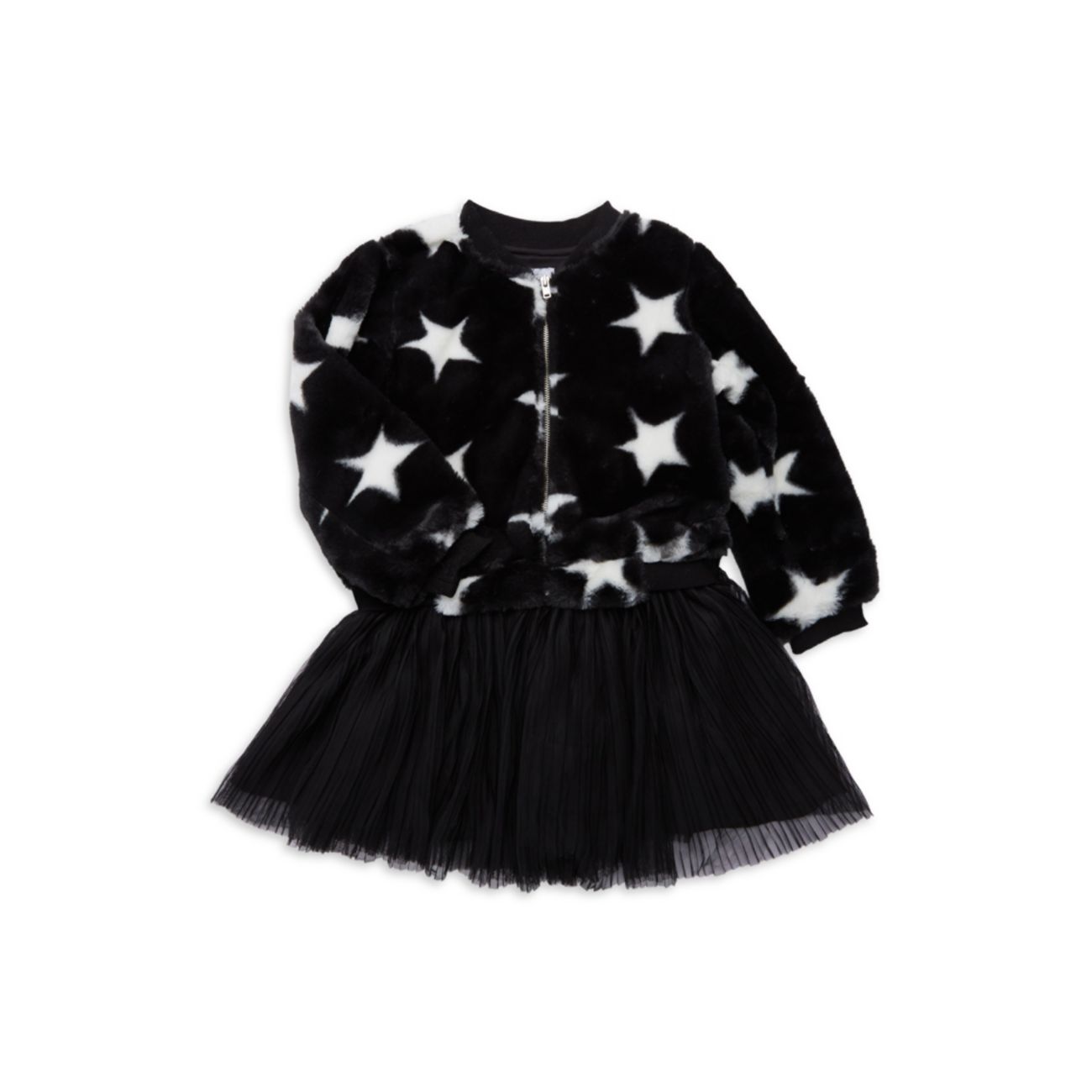 Маленькая девочка & amp; Куртка, футболка и футболка со звездами для девочек из искусственного меха из трех частей. Юбка Комплект Pippa & Julie