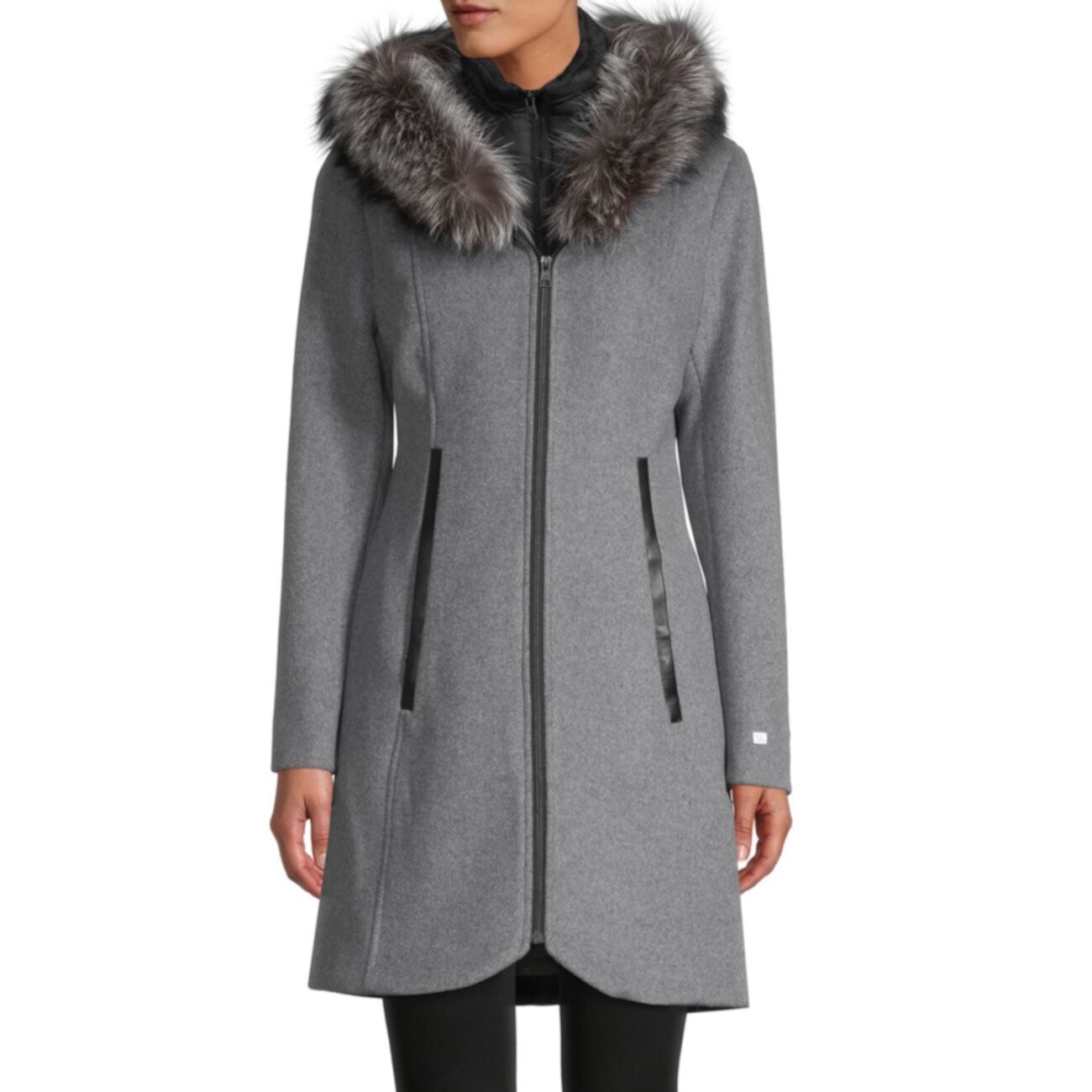 Меховая оторочка Charlena Fox, пальто из смесовой шерсти Soia & Kyo