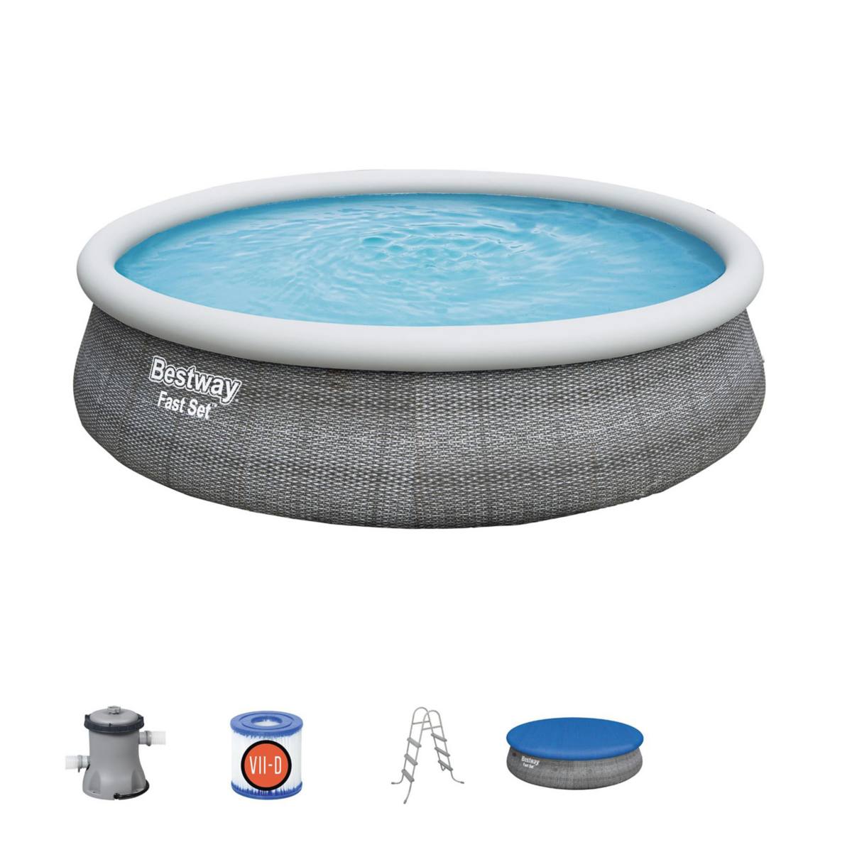 Bestway Fast 15 Foot Round Inflatable Pool Set Bestway