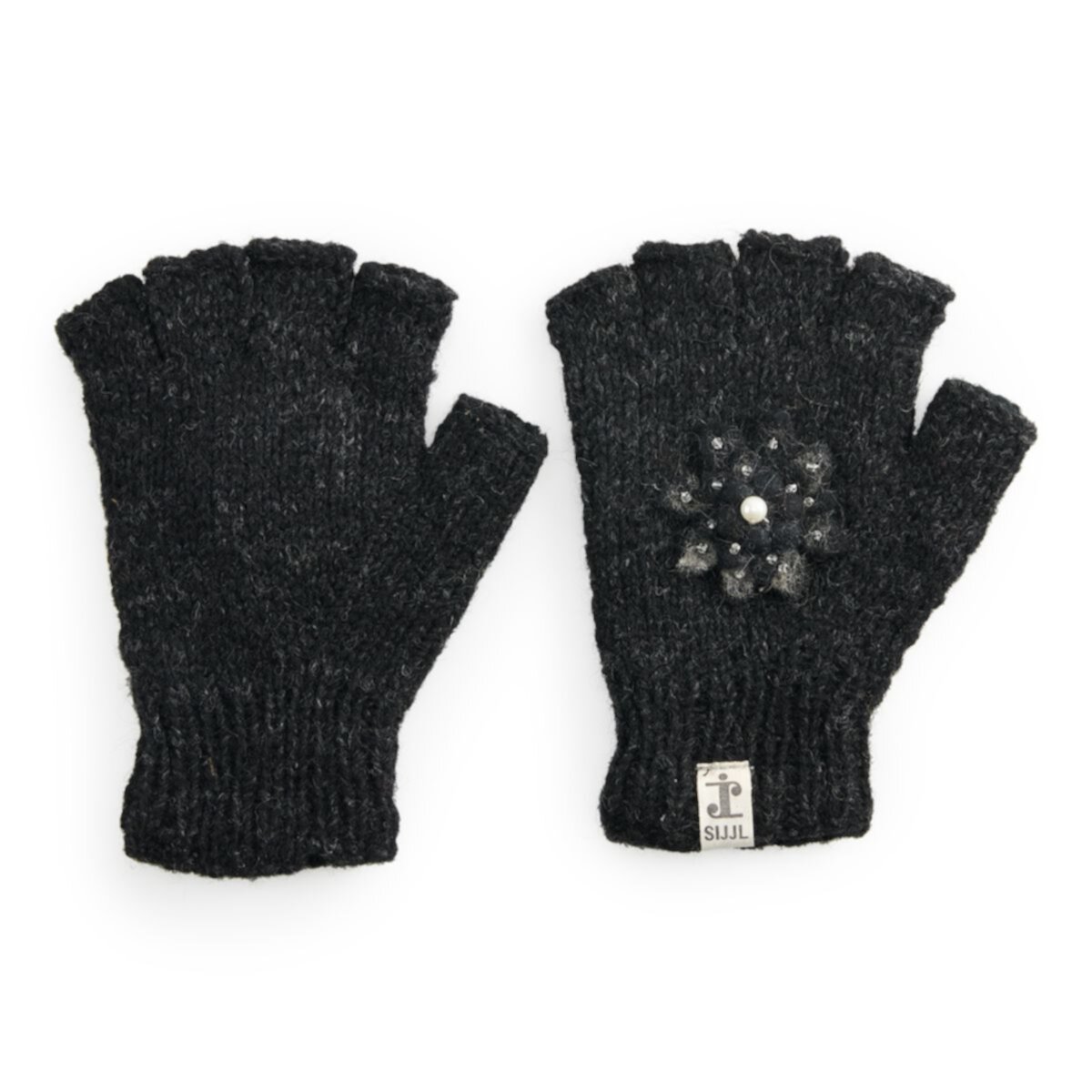 Женские черные вязаные перчатки без пальцев SIJJL с цветочным акцентом SIJJL