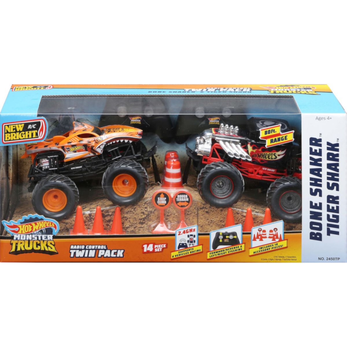 New Bright 1:24 RC Hot Wheels Monster Truck Twin-Pack: Bone Shaker and Tiger Shark New Bright