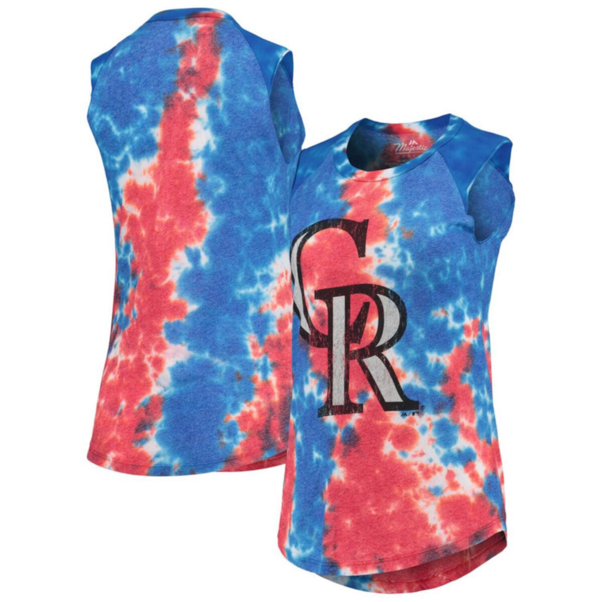 Женская Футболка Majestic Threads Красно-Синяя Colorado Rockies Tie-Dye Tri-Blend Majestic Threads