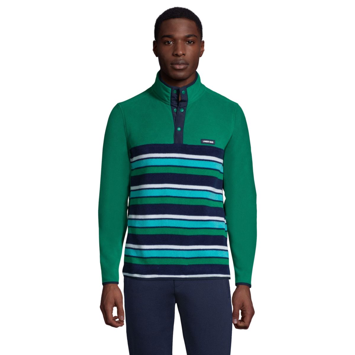 Мужская флисовая куртка-пуловер Lands' End T200 с цветными блоками и защелкой Lands' End