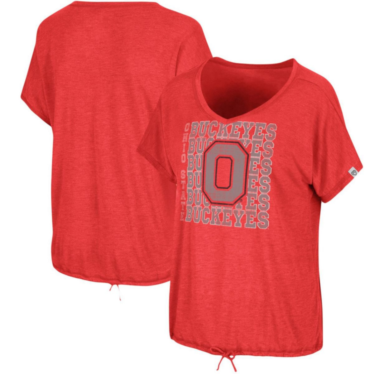 Женская футболка Colosseum Heeled Scarlet Ohio State Buckeyes с V-образным вырезом и завязками на шнурке Fifth Sense Colosseum
