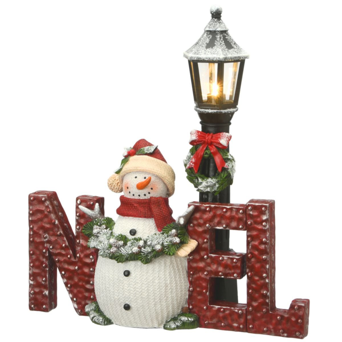 Декор рождественского стола со снеговиком и фонарным столбом от компании National Tree Company National Tree Company