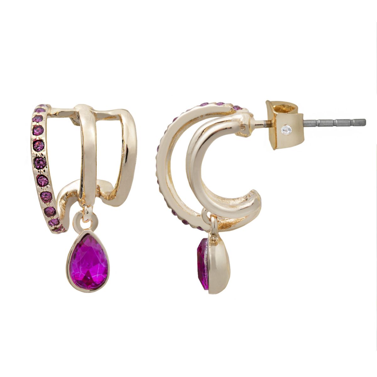 Золотые трехрядные серьги-кольца LC Lauren Conrad с паве LC Lauren Conrad