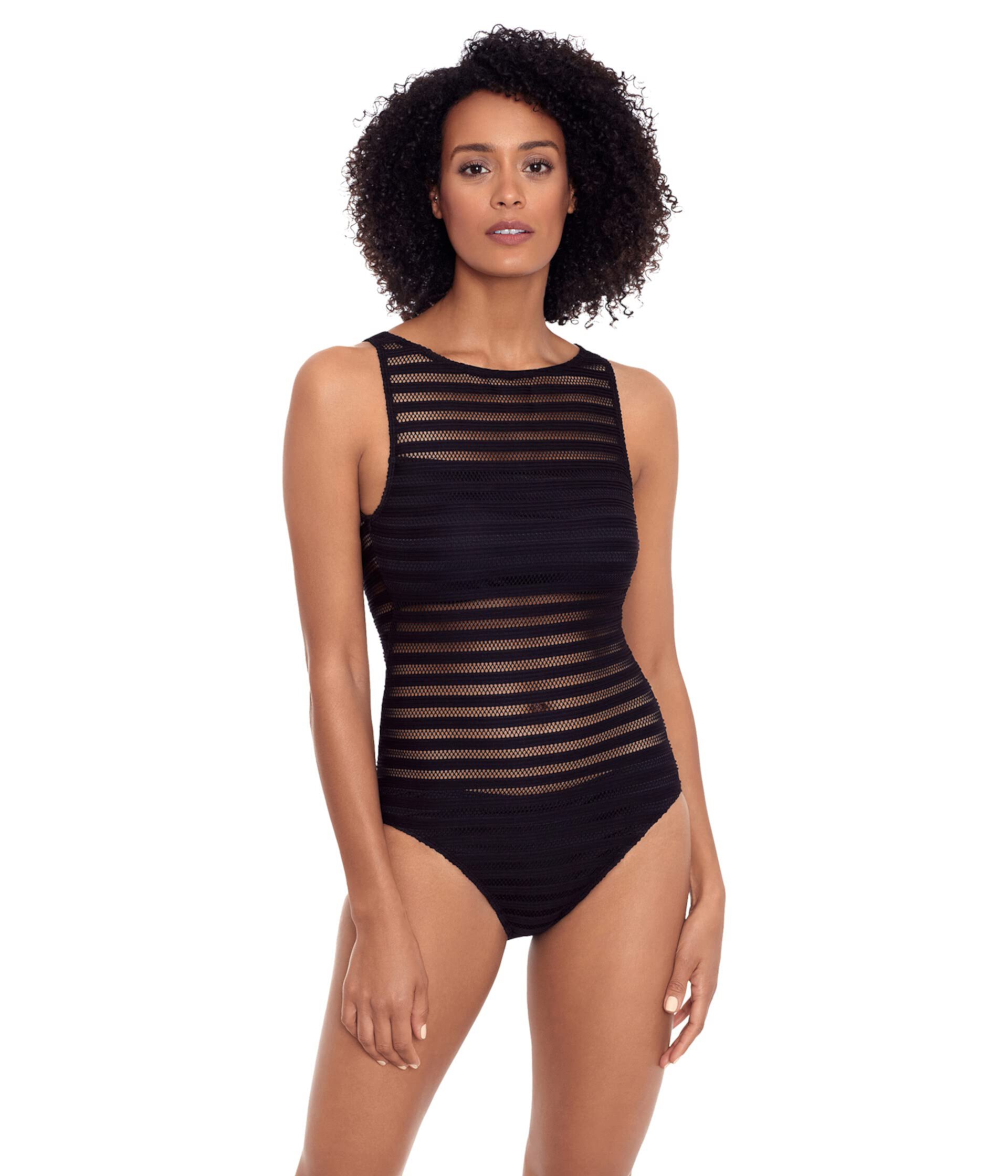 Ottoman Mesh High Neck One-Piece LAUREN Ralph Lauren